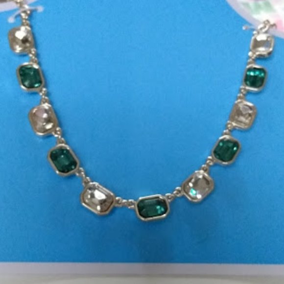 DRAPER JAMES MODERN GOLD/EMERALD GREEN & CLEAR CRYSTAL NECKLACE**NEW! - Picture 2 of 4